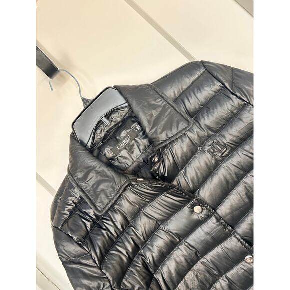 Lauren Ralph Lauren Women's down Snap Button Front Puffer Jacket Black Large - Picture 3 of 11